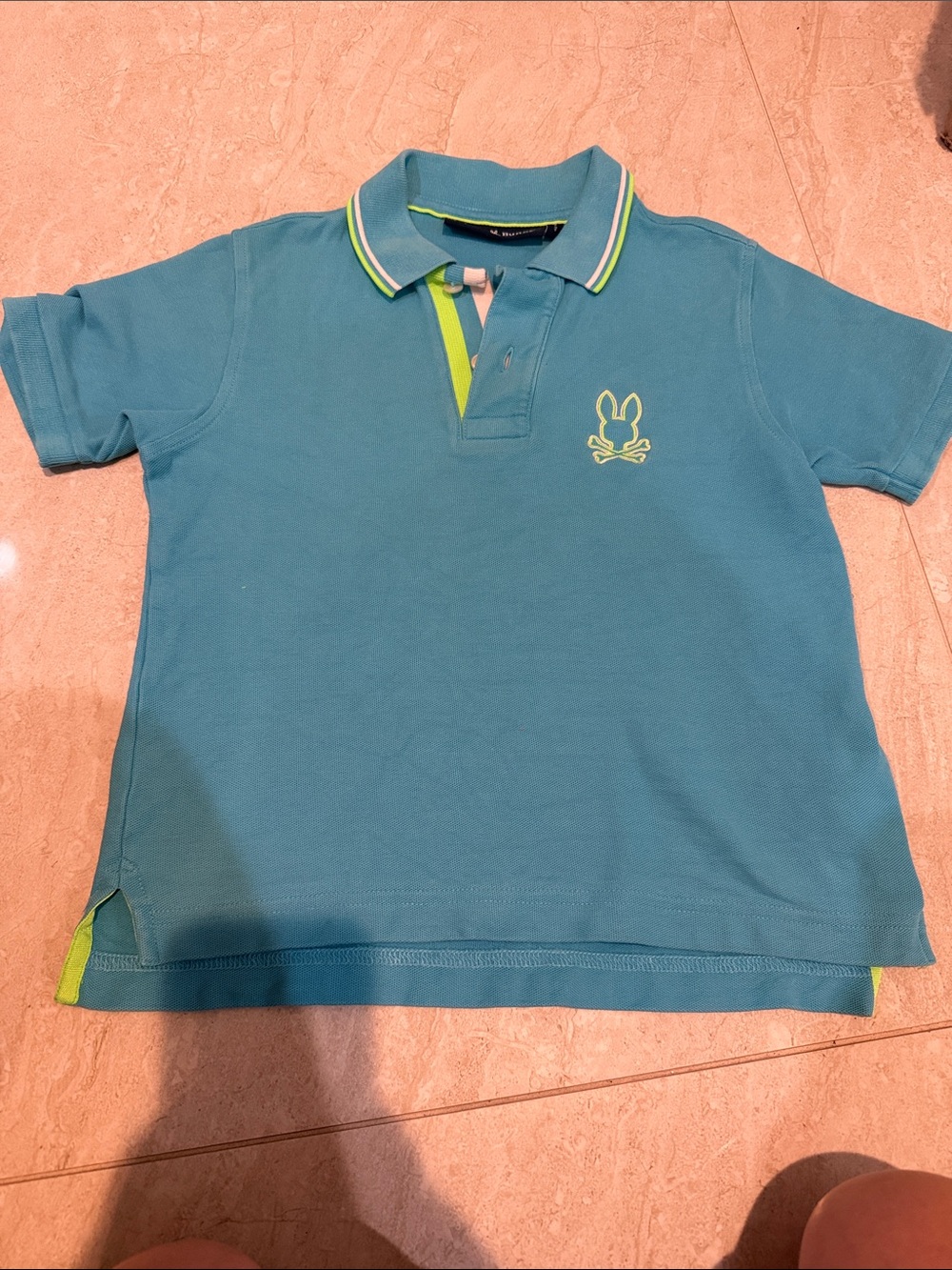 Kids Psycho Bunny Teal Polo Shirt with Lime Trim